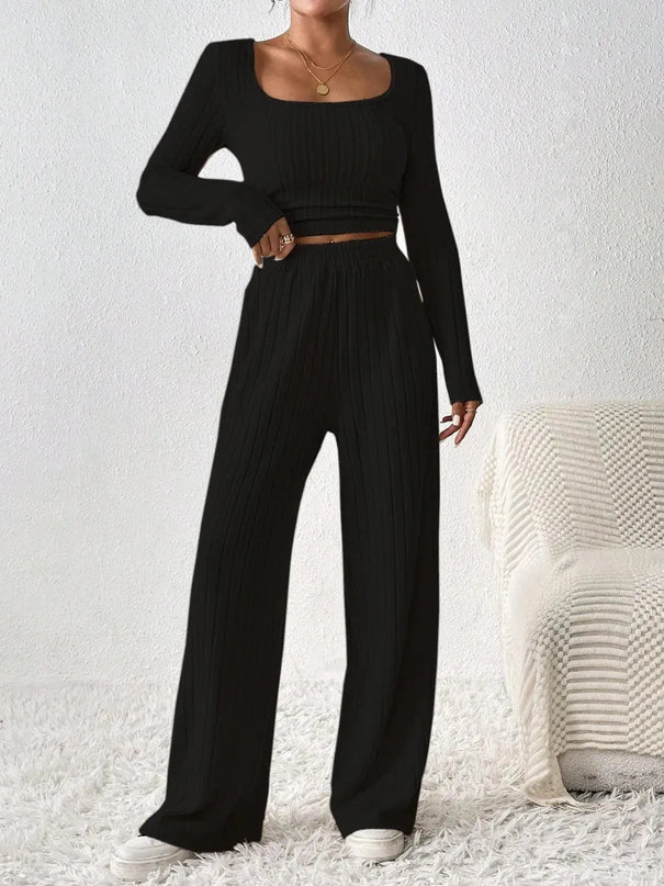 Honey Basic Scoop Neck Long Sleeve Top and Pants Duo