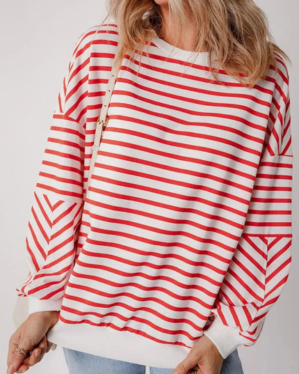 Casual Oversized Striped Long Sleeve Sweatshirt