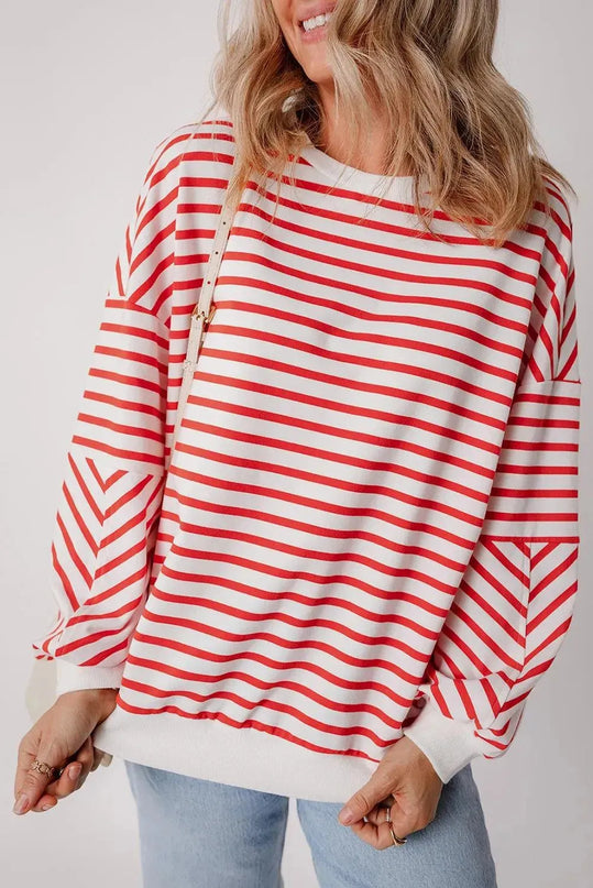 Casual Oversized Striped Long Sleeve Sweatshirt