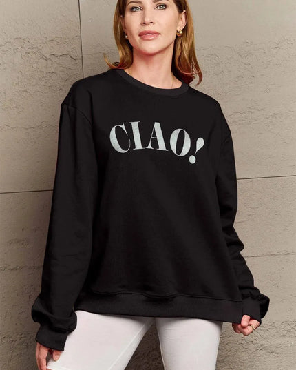 Simply Love Full Size CIAO！Round Neck Sweatshirt - ShopEasier