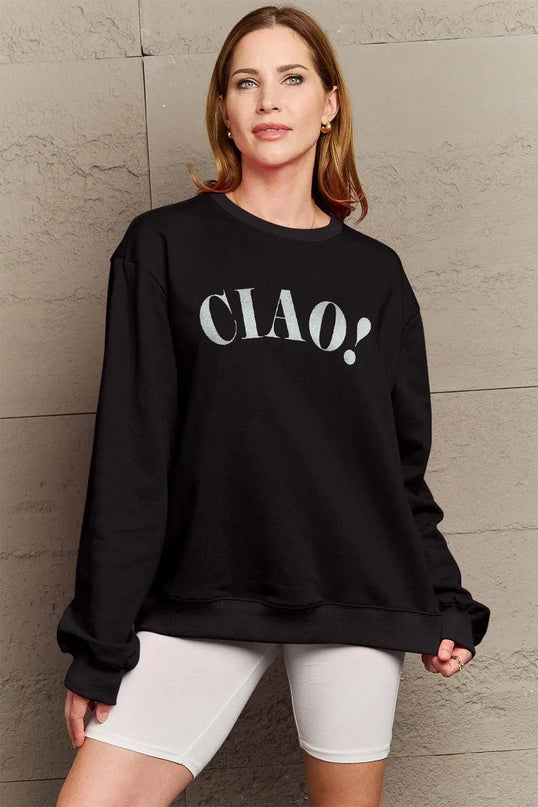 Simply Love Full Size CIAO！Round Neck Sweatshirt - ShopEasier