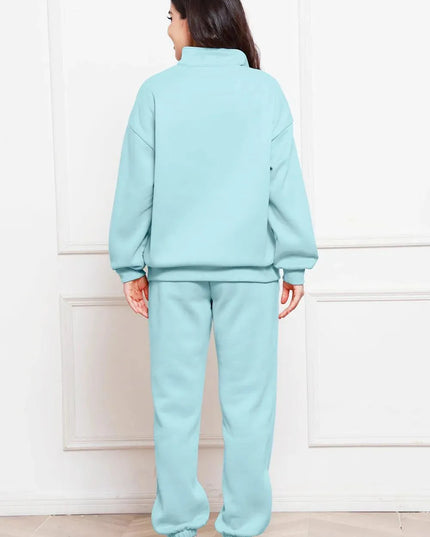 Half Zip Long Sleeve Sweatshirt and Pants Set - ShopEasier