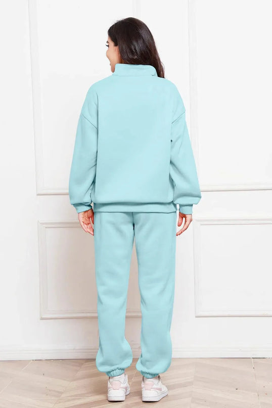 Half Zip Long Sleeve Sweatshirt and Pants Set - ShopEasier