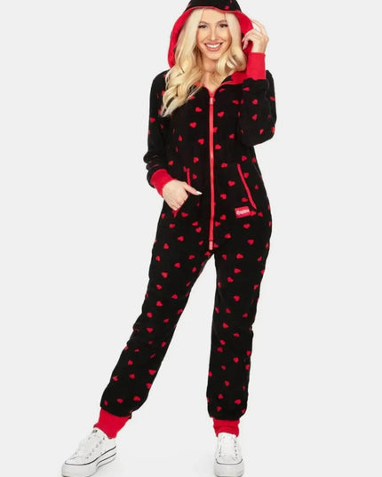 Printed Zip Up Long Sleeve Hooded Jumpsuit - ShopEasier