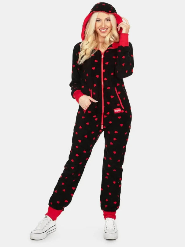 Printed Zip Up Long Sleeve Hooded Jumpsuit - ShopEasier