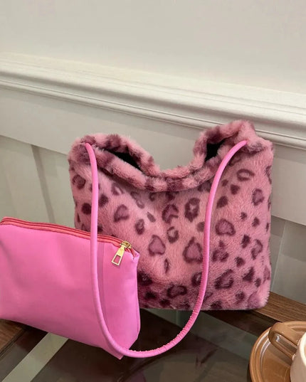 Wild Print Plush Shoulder Bag