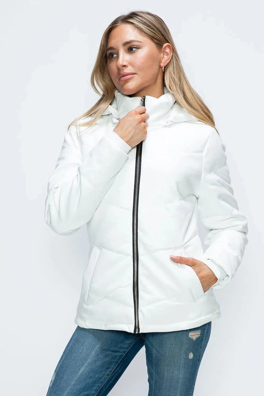 How Dare U Pocketed Zip Up Puffer Jacket with Removable Hood - ShopEasier