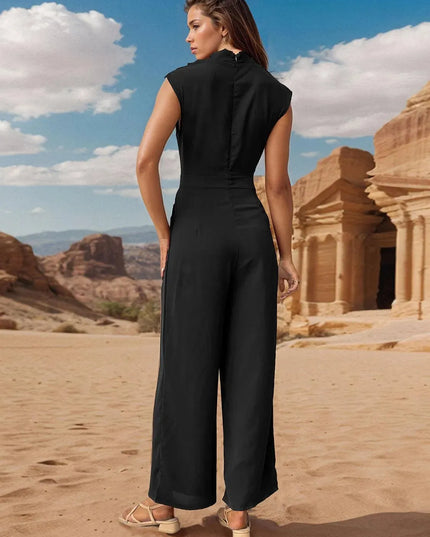 Perfee Ruched Mock Neck Sleeveless Jumpsuit - ShopEasier