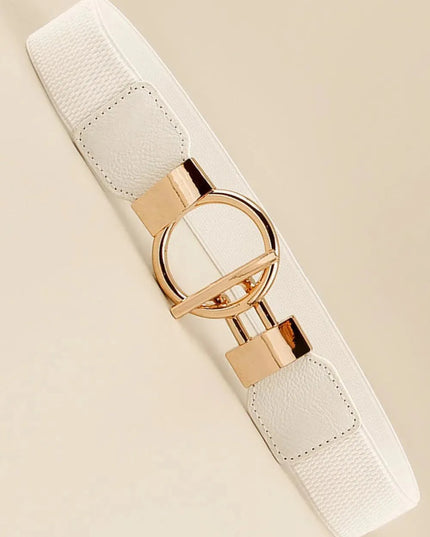 Round Zinc Alloy Buckle PU Leather Belt