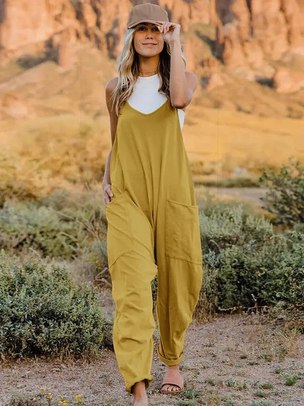 Double Take Full Size Sleeveless V-Neck Pocketed Jumpsuit - ShopEasier