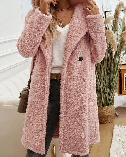 Cozy Button-Up Teddy Coat with Pockets and Hood