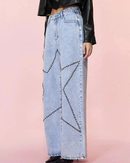 Studded Star Straight Jeans with Pockets - ShopEasier