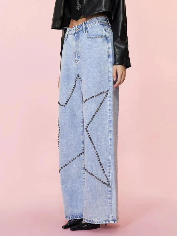 Studded Star Straight Jeans with Pockets - ShopEasier