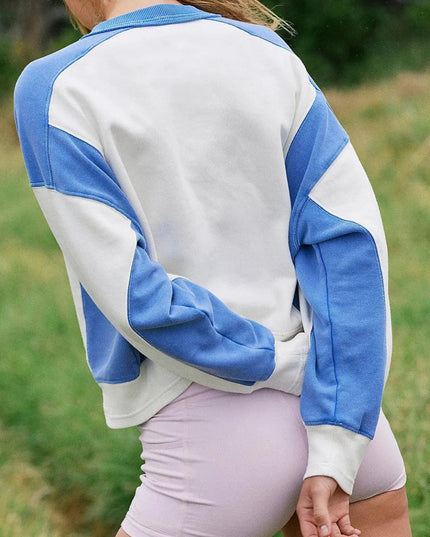 Two-Tone Long Sleeve Crewneck Pullover