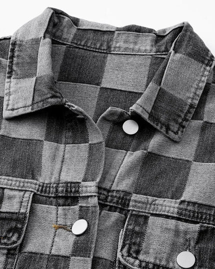 Plaid Denim Button-Up Jacket