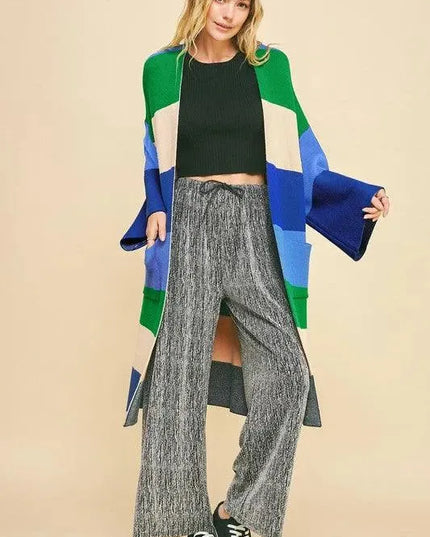 Davi & Dani Color Block Kimono Sleeve Open Front Cardigan - ShopEasier