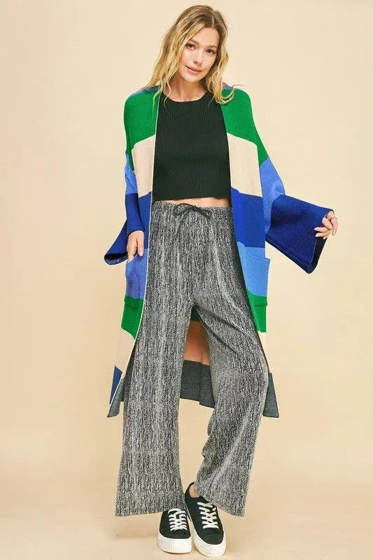 Davi & Dani Color Block Kimono Sleeve Open Front Cardigan - ShopEasier