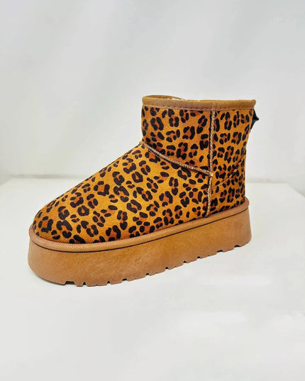 Cozy Chic Leopard Print Platform Booties with Furry Lining