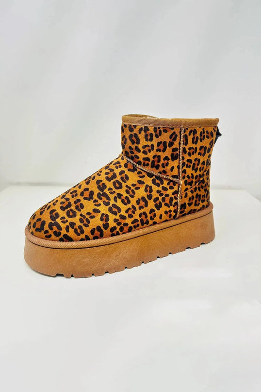 Botines de plataforma con estampado de leopardo y forro de piel acogedores y elegantes