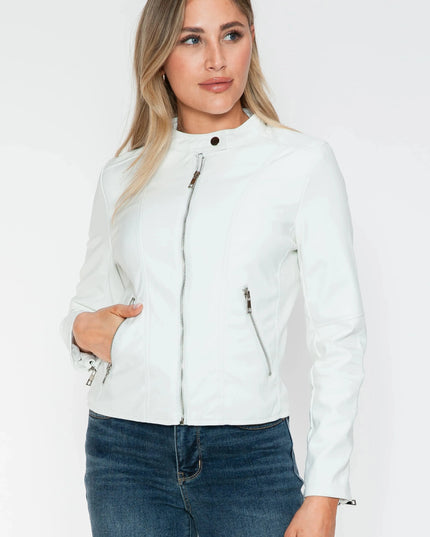 Snobbish PU Leather Zip Up Jacket with Pockets - ShopEasier