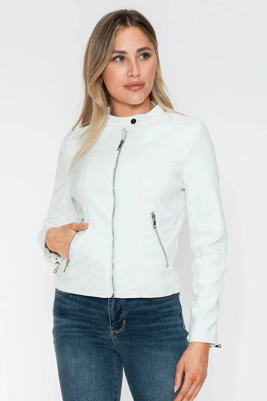 Snobbish PU Leather Zip Up Jacket with Pockets - ShopEasier