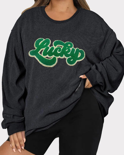 Plus Size LUCKY Round Neck Sweatshirt - ShopEasier