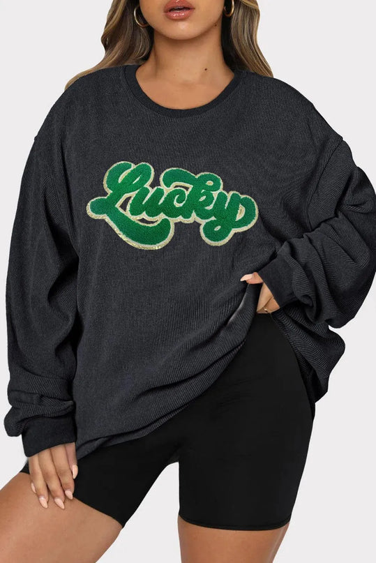 Plus Size LUCKY Round Neck Sweatshirt - ShopEasier