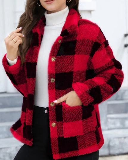 Button Up Drop Shoulder Fuzzy Jacket - ShopEasier