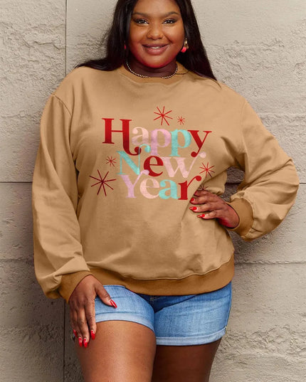 Simply Love Full Size HAPPY NEW YEAR Round Neck Sweatshirt - ShopEasier