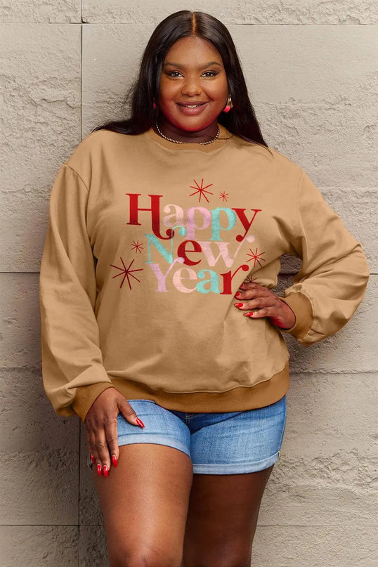 Simply Love Full Size HAPPY NEW YEAR Round Neck Sweatshirt - ShopEasier