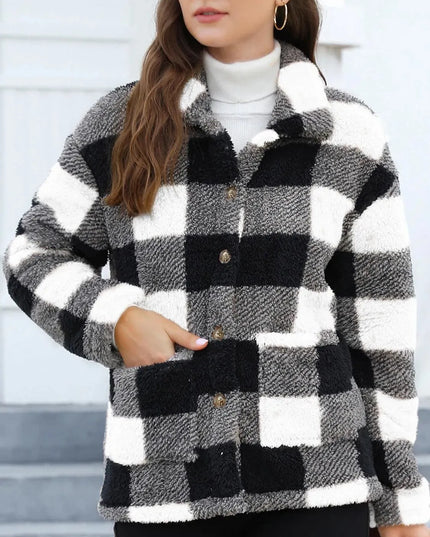 Button Up Drop Shoulder Fuzzy Jacket - ShopEasier