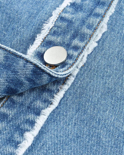 Raw Hem Color Block Denim Jacket - ShopEasier