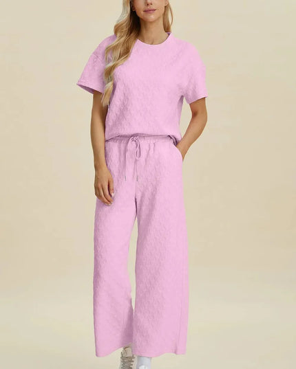 Textured Comfort Two-Piece Top and Pants Set with Pockets