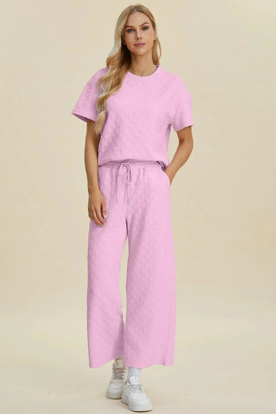 Textured Comfort Two-Piece Top and Pants Set with Pockets