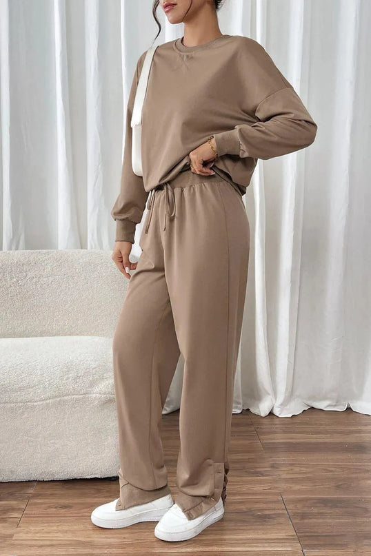 Perfee Women's Drawstring Long Sleeve Top and Pants Set