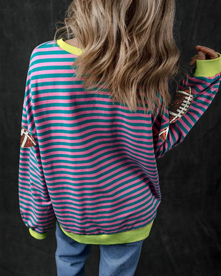 Sequin Striped Long Sleeve Football Sweatshirt