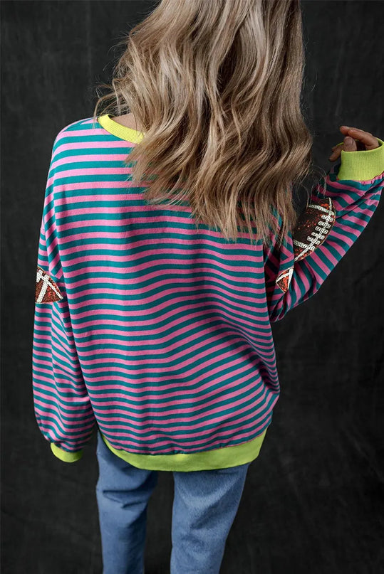 Sequin Striped Long Sleeve Football Sweatshirt