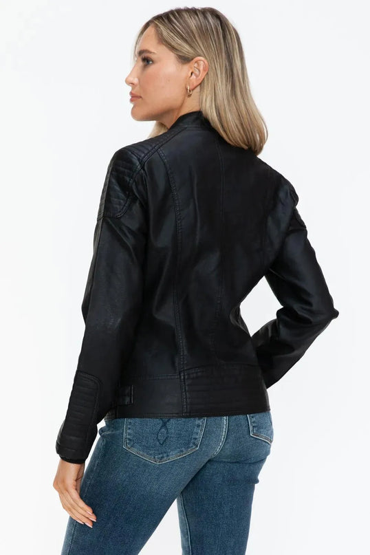 Snobbish Faux Leather Biker Jacket with Side Zip Pockets - ShopEasier