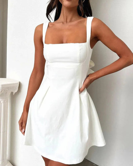 Devine Bow Back Square Neck Mini Dress