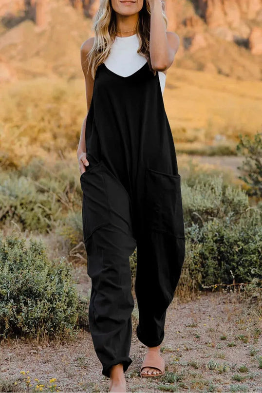 Double Take Full Size V-Neck Sleeveless Jumpsuit with Pockets - ShopEasier