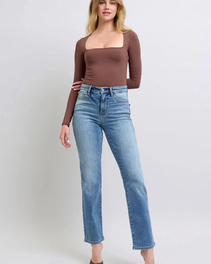 Judy Blue Full Size Wash Thermal Straight Jeans with Pockets - ShopEasier