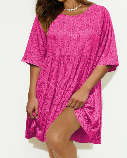 Sequin Round Neck Half Sleeve Mini Dress