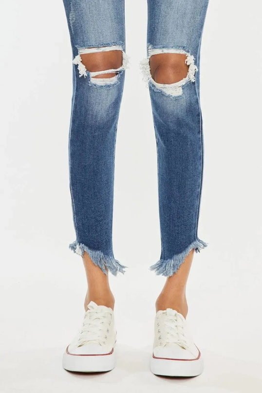 Kancan High Waist Distressed Raw Hem Ankle Skinny Jeans - ShopEasier