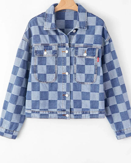 Plaid Denim Button-Up Jacket