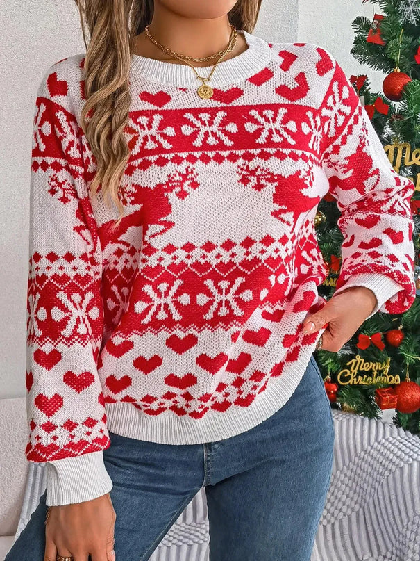 Christmas Element Round Neck Long Sleeve Sweater - ShopEasier