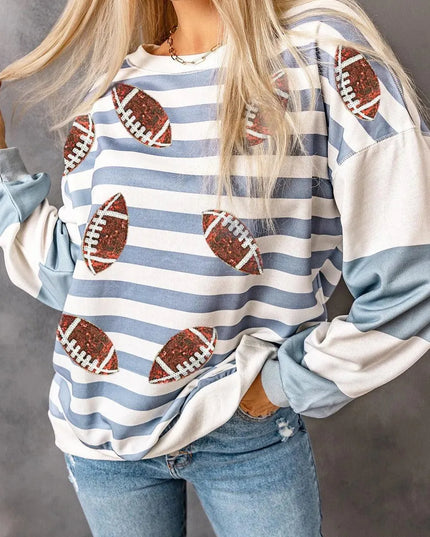 Football Striped Round Neck Long Sleeve Sweatshirt