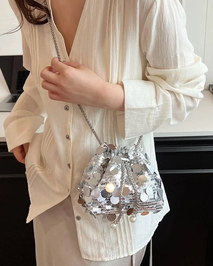 Drawstring Sequin Crossbody Bag