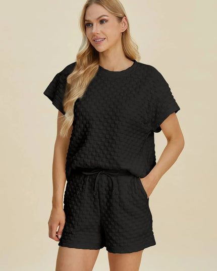 Dual Style Full Size Textured Tee and Shorts Ensemble