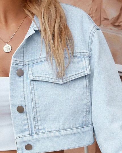 Button Up Long Sleeve Denim Top with Breast Pockets - ShopEasier