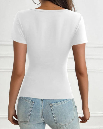 Chic Button-Accent Short Sleeve Tee